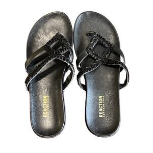 Reaction Kenneth Cole 9M Black Jewel Thong Sandals Flip Flops Summer Beach